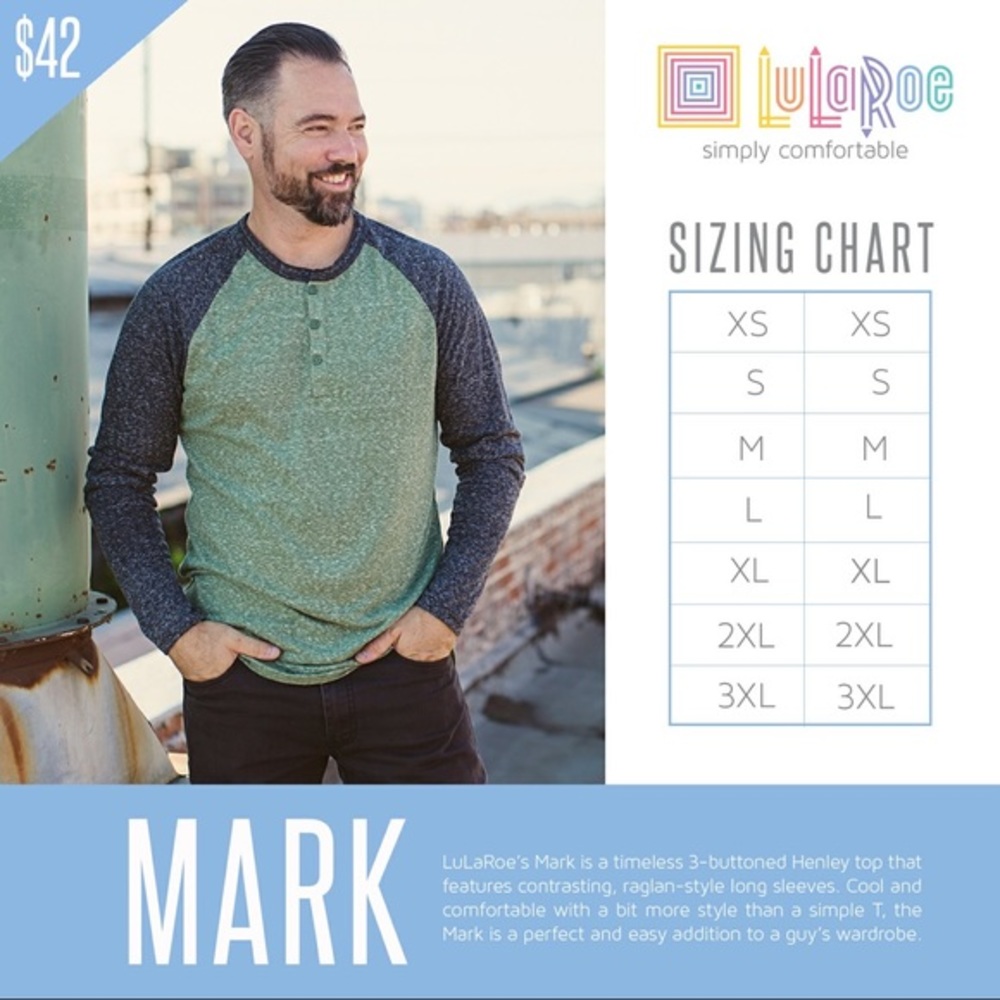 NWT! LuLaRoe Mark Men’s Raglan T Grey XXL - Picture 2 of 3
